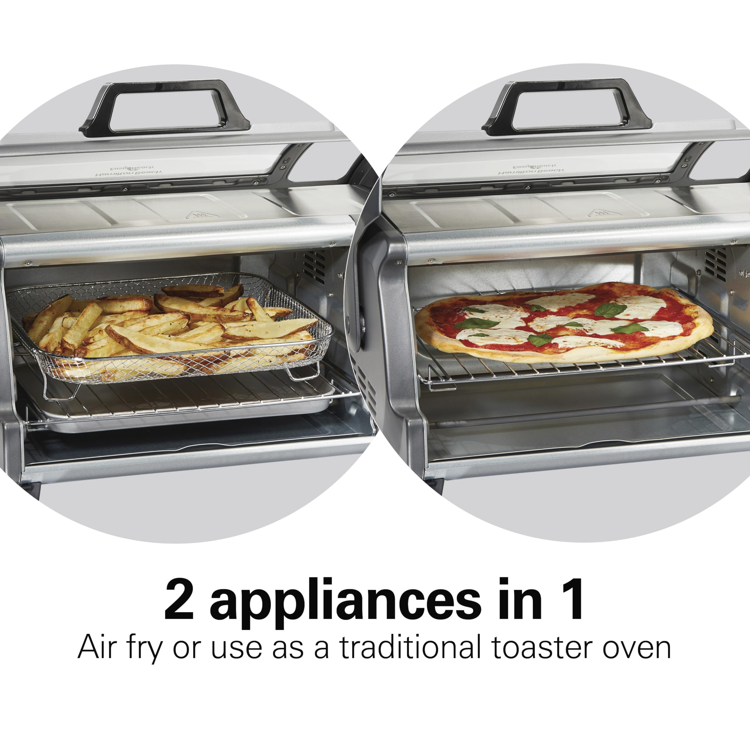 Hamilton Beach 12-in-1 Air Fryer Toaster Oven Combo - Large 6-Slice Capacity, Fits 12-Inch Pizza, 4 Cooking Functions (Convection, Bake, Broil, Toast) with Roll-Top Door & Sure-Crisp Technology - Stainless Steel Countertop Oven for Baking, Air Frying, Roasting & Reheating - Perfect for Small Kitchens, Dorms & Family Cooking
