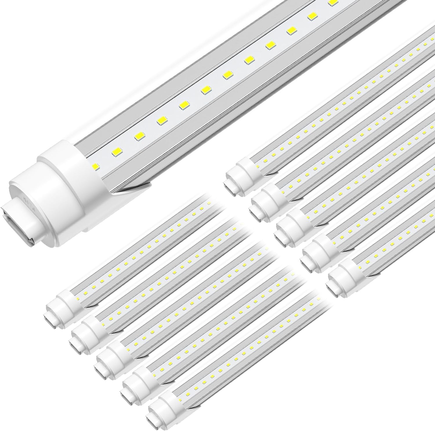 10-Pack R17D/HO/CW 8ft 60W 6500K F96T12/T8 LED Tube Lights - Fluorescent Replacement with Clear Lens for Warehouse, Garage & Office Lighting