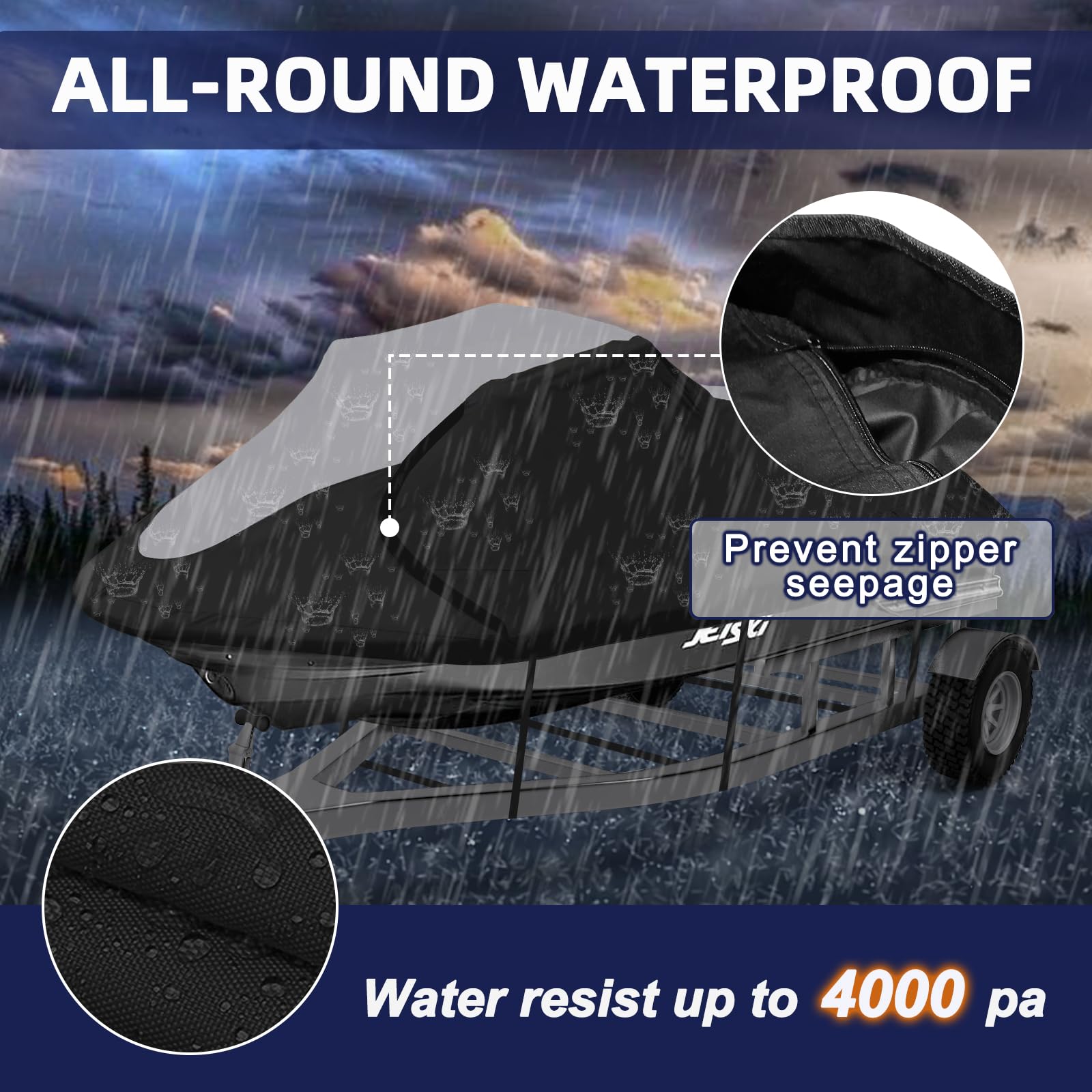 Zenicham 600D Heavy-Duty Jet Ski Cover - Waterproof & UV-Resistant Trailerable Jetski Cover for 136