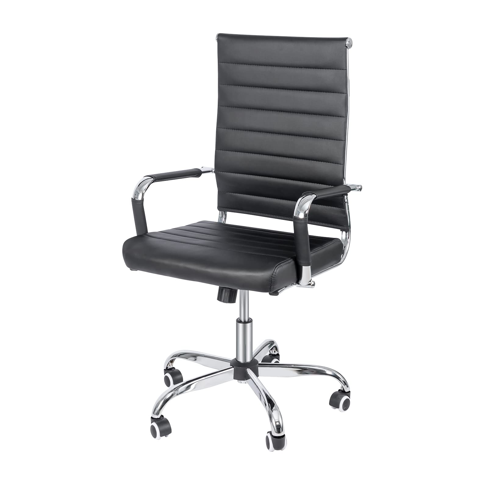 Ergonomic Office Desk Chair - Adjustable Height Swivel Rolling Executive Chair with Leather Upholstery for Home & Conference Room - Modern Ribbed Design (Black) | Perfect for Home Office, Workstation & Professional Meetings