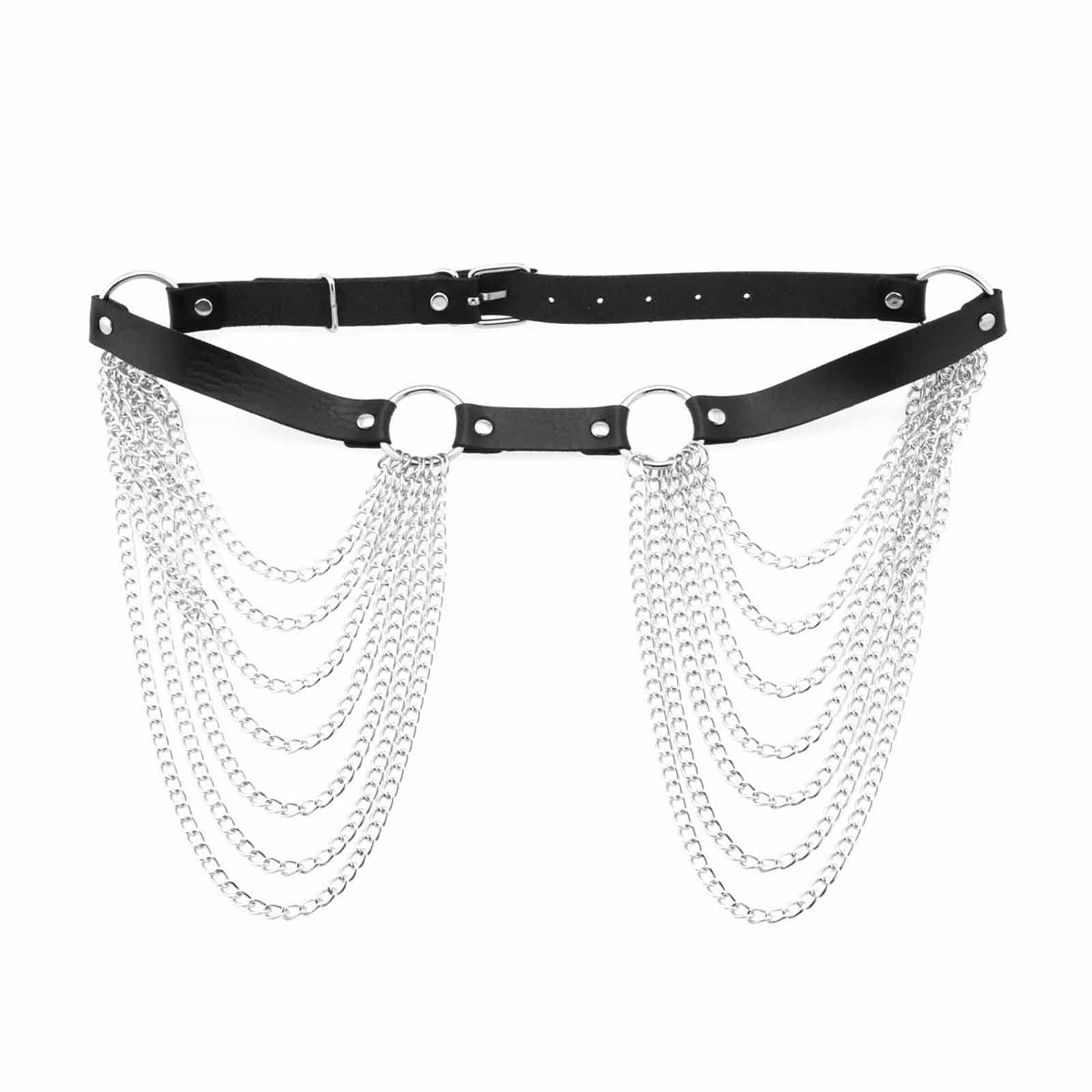 Black O-Shaped Multi-Layer Chain Leather Belt Waist Chain - Stylish Body Jewelry for Women, Belly Dance Accessories, Gothic Fashion & Festival Outfits