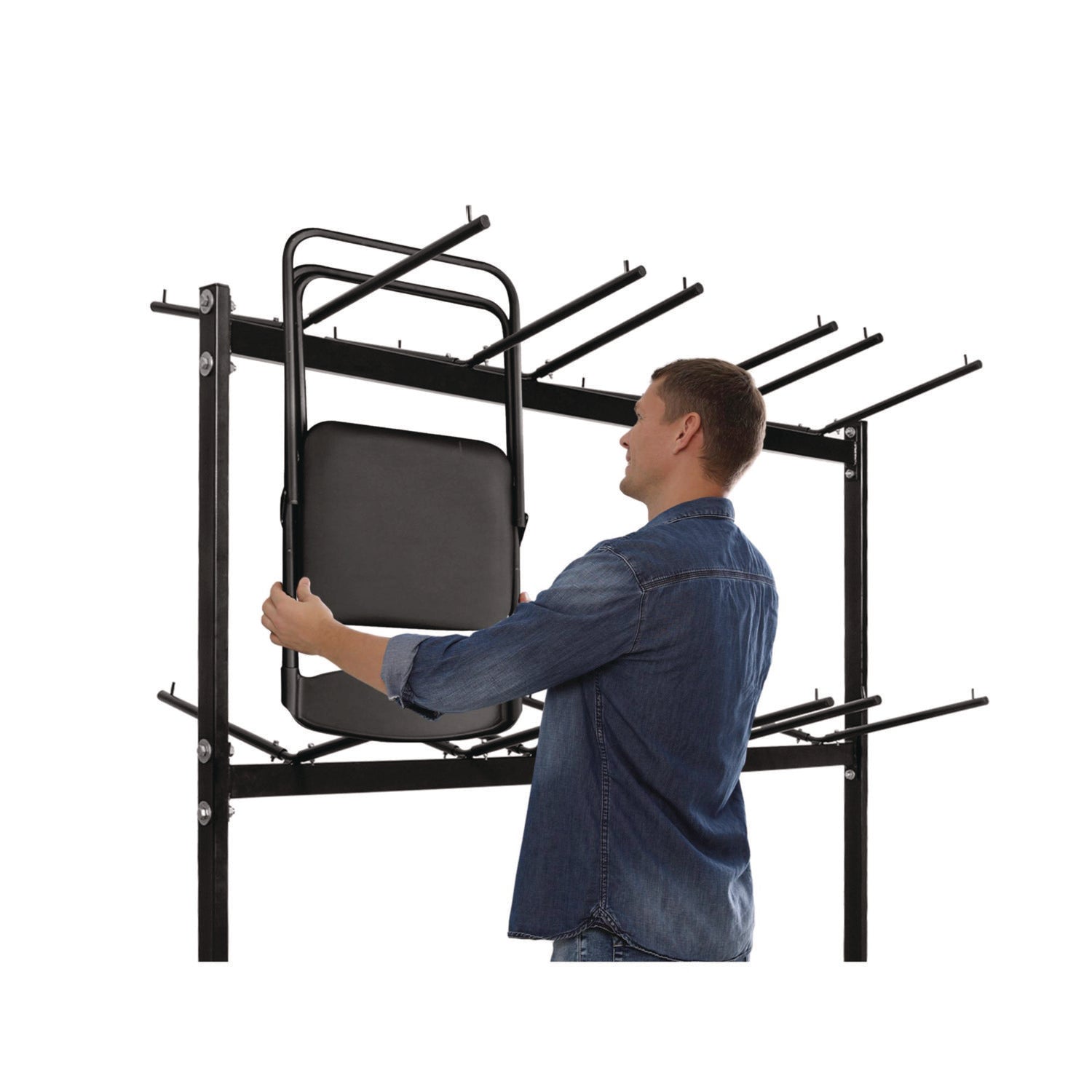 AdirOffice Heavy Duty Steel Folding Chair with Two Tier Utility Cart - 1000 lb Capacity, 33