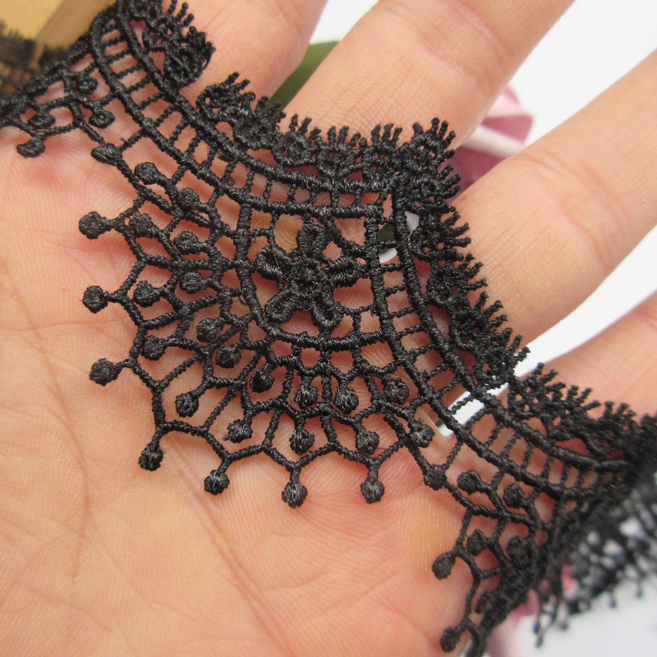 2 Yards Polyester Floral Lace Trim Ribbon - 5cm Wide Vintage Black Eyelash Edge Embroidered Fabric for Sewing, DIY Crafts, Wedding Dresses, Bridal Gowns, Hats & Clothing Embellishment - Perfect for Costume Design, Scrapbooking & Home Decor Projects