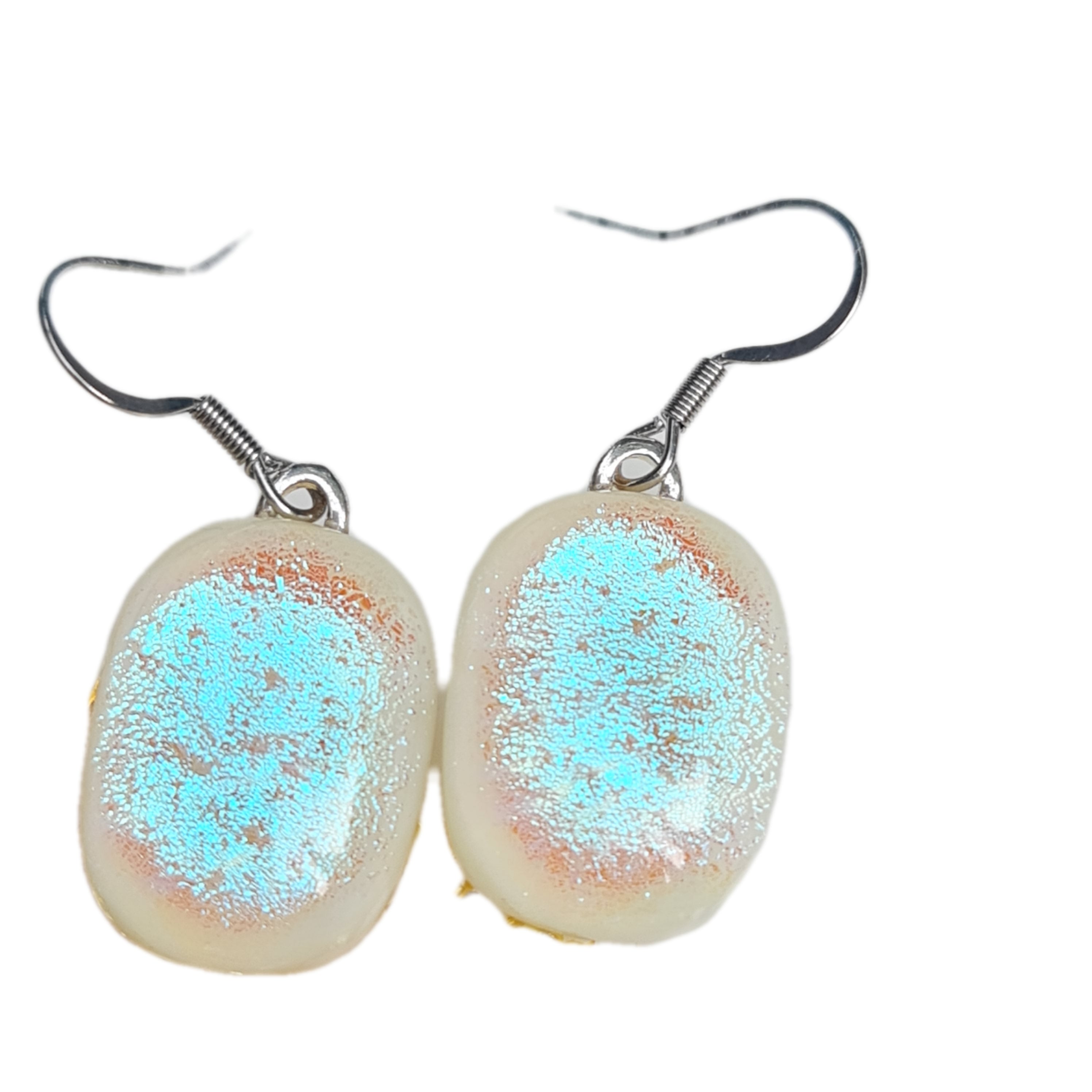 Handmade Artisan Glass Drop Earrings - Elegant White Shimmer Dangle Earrings for Women | Perfect for Weddings, Parties & Special Occasions