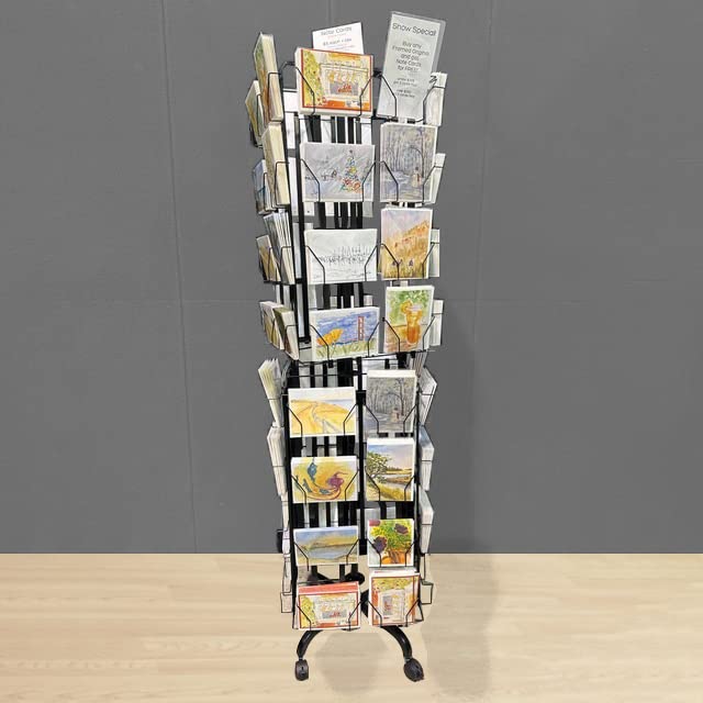 64-Pocket Adjustable Spinning Display Rack for Greeting Cards - 5x7, 7x5 up to 9.3