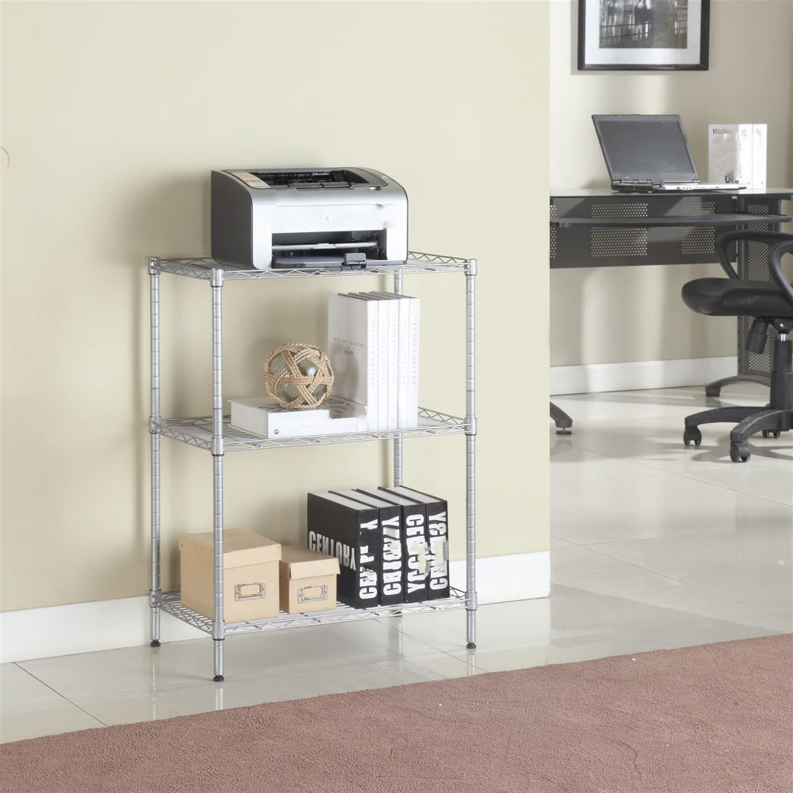 Ochine 3-Tier Heavy Duty Steel Wire Shelving Unit - Adjustable Height Black Metal Storage Shelves for Kitchen, Pantry, Bathroom, Laundry & Garage | Space Saving Organizer Rack for Home, Office & Commercial Use