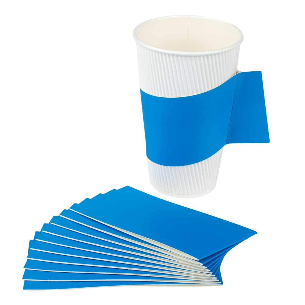 Restpresso Disposable Hot Coffee Cup Sleeves with Handle - 1000 Pack Blue Paper Cup Jackets for 12oz, 16oz & 20oz Cups (Cups Sold Separately) - Perfect for Coffee Shops, Cafes & Takeout Restaurants