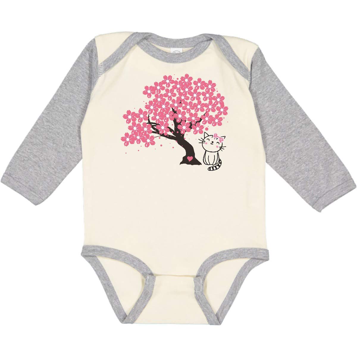 Inktastic Japanese Cherry Blossom Cat Print Long Sleeve Baby Bodysuit - Cute Outfit for Newborns & Infants, Perfect for Family Photos & Special Occasions