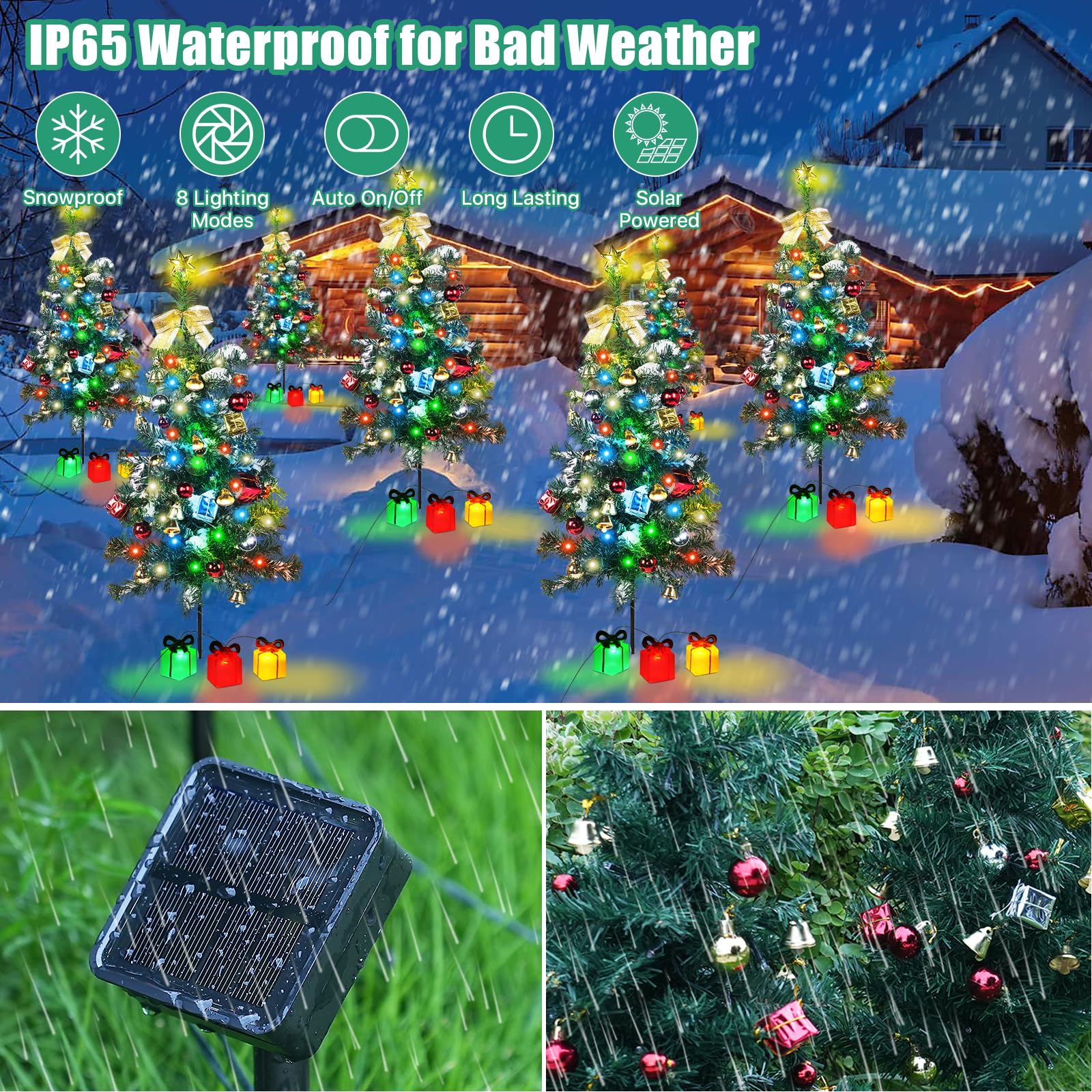 Solar Powered Mini Christmas Tree Lights Outdoor Decor - 30 Inch Pre-Lit LED Tree with 8 Flashing Modes (2 Pack) | Waterproof Holiday Decoration for Pathway, Patio, Yard, Garden & Cemetery | Perfect for Christmas, Halloween, Parties & Festive Events