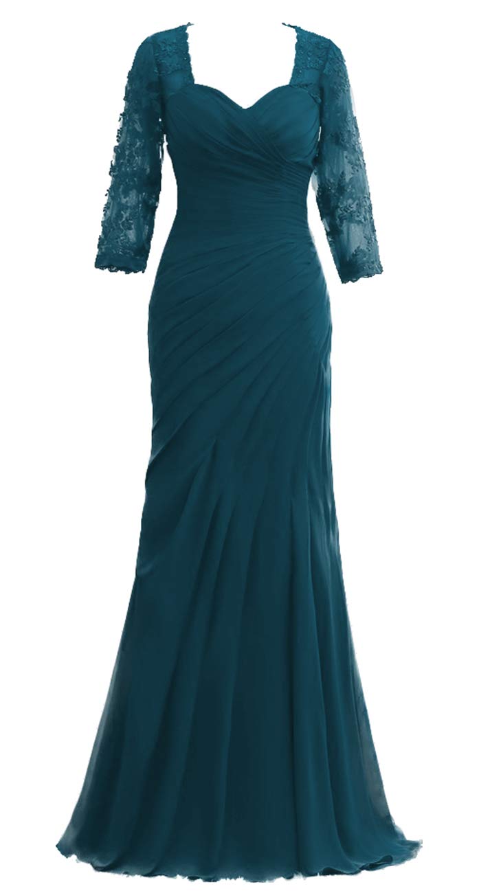 Elegant Lace Long Sleeve Mother of The Bride Dresses - Chiffon Formal Evening Gowns for Wedding Guests | Perfect for Church Ceremonies, Reception Parties & Special Occasions