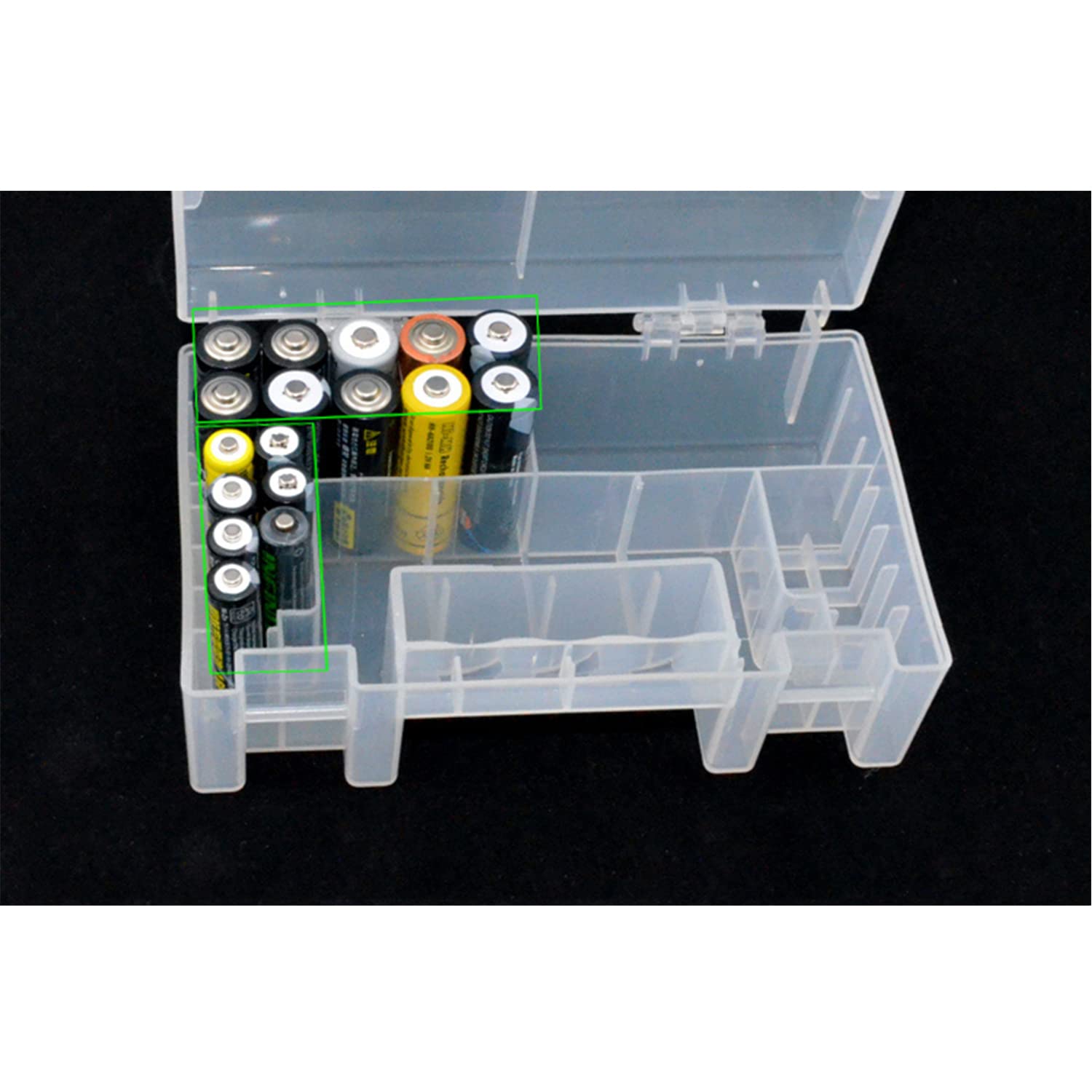 Heyiarbeit Clear Plastic Battery Storage Case Holder Box for AAA AA C D Batteries - Organize and Protect Your Batteries at Home, Office, or On The Go (1 Pack)