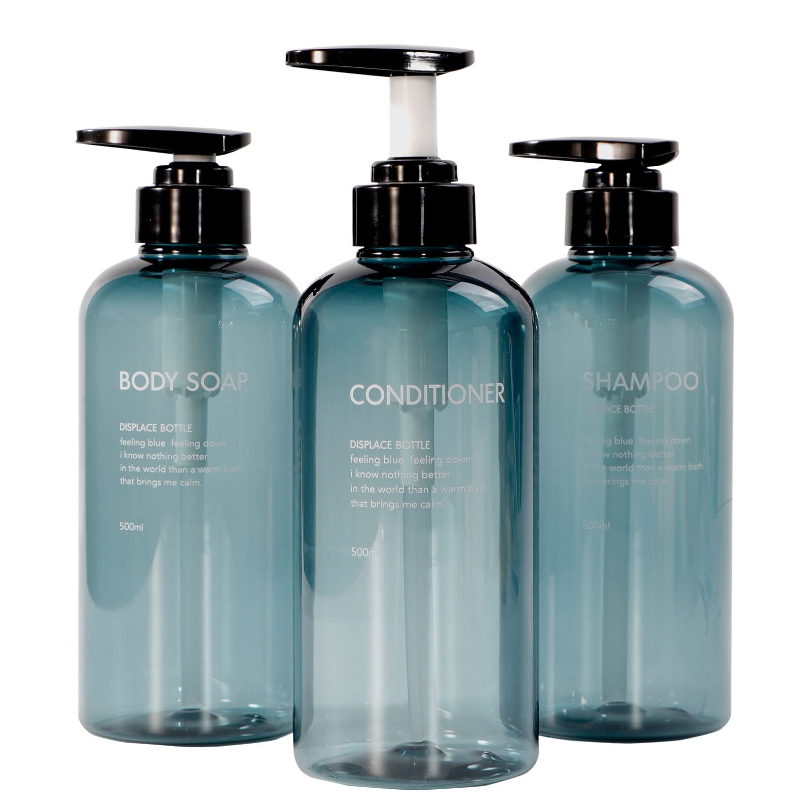 Yeeco 3 Pack 16.9oz/500ml Clear Blue Shampoo & Conditioner Dispenser Bottles with Pump - Refillable Plastic Pump Bottles for Bathroom, Kitchen, Hotel - Perfect for Shower Organizer, Salon Supplies & Travel Toiletries Storage