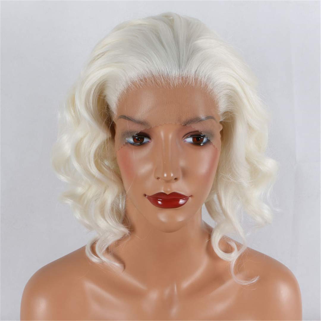 12 Inch Pink White Blonde Short Loose Wave Bob Synthetic Lace Front Wig - Glueless Heat Resistant Fiber for Women | Perfect for Cosplay, Costume Parties & Daily Fashion