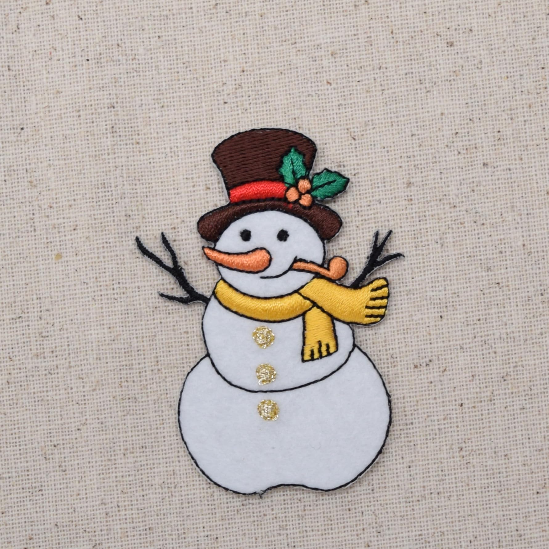 Snowman with Pipe Embroidered Iron-On Patch for Jackets, Hats & DIY Crafts - Christmas Holiday Decoration