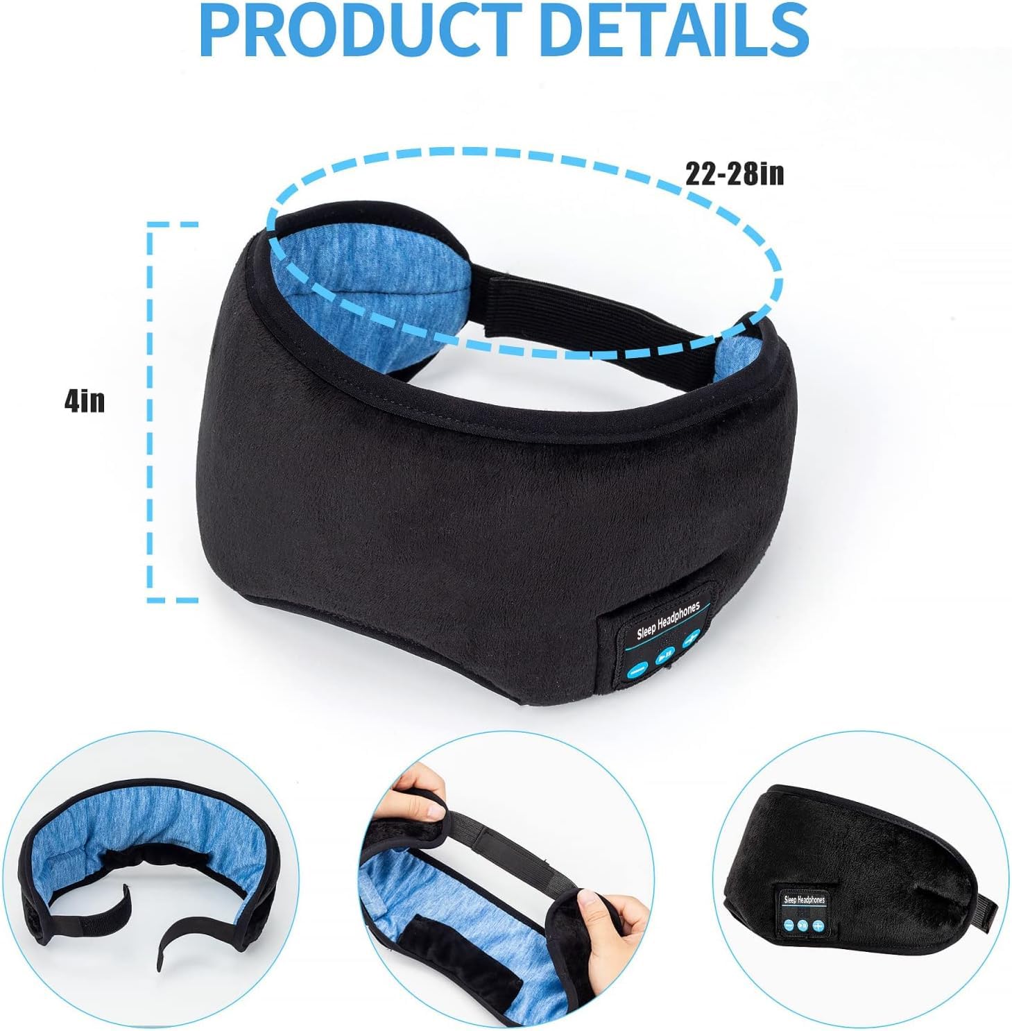 Upgraded Music Sleep Eye Mask with Built-in Speakers & Microphone - Wireless Bluetooth Travel Sleeping Headset, Washable Eye Shades for Relaxation, Meditation & Airplane Travel