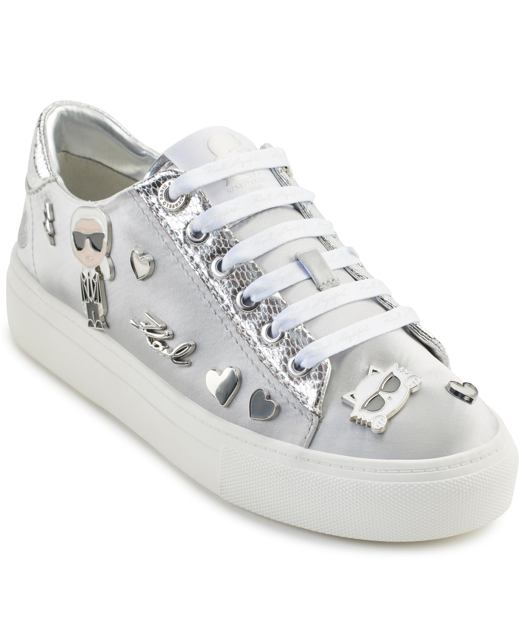 Karl Lagerfeld Paris Women's Cate Pins Sneakers - Fashionable White Leather Low-Top Lace-Up Shoes for Casual Wear & Street Style