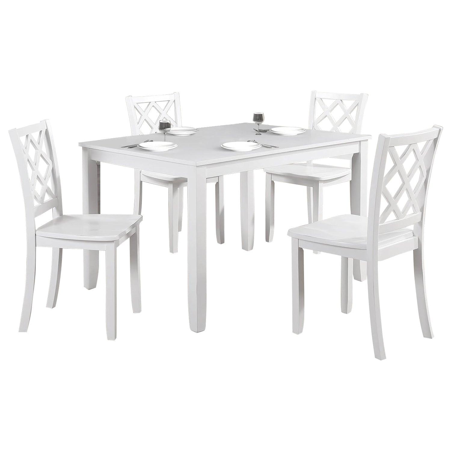 48W Solid Rubberwood 5-Piece Dining Table Set with Diamond Chair Back - Perfect for Kitchen, Dining Room, and Small Space Home Decor