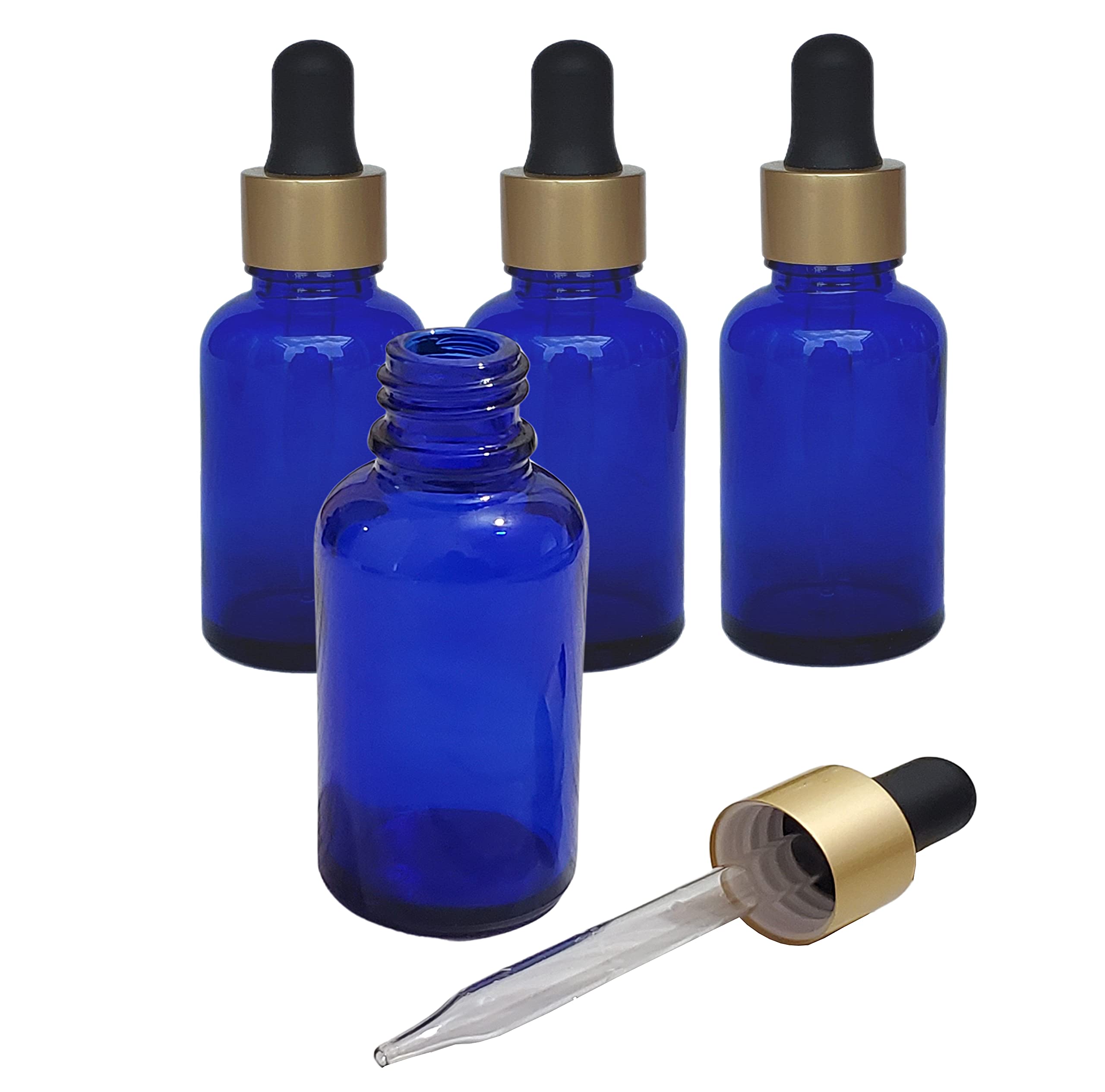 Pure Source India 30ml Empty Glass Dropper Bottles - Pack of 4, Cobalt Blue - Perfect for Essential Oils, CBD Tinctures & DIY Skincare Recipes
