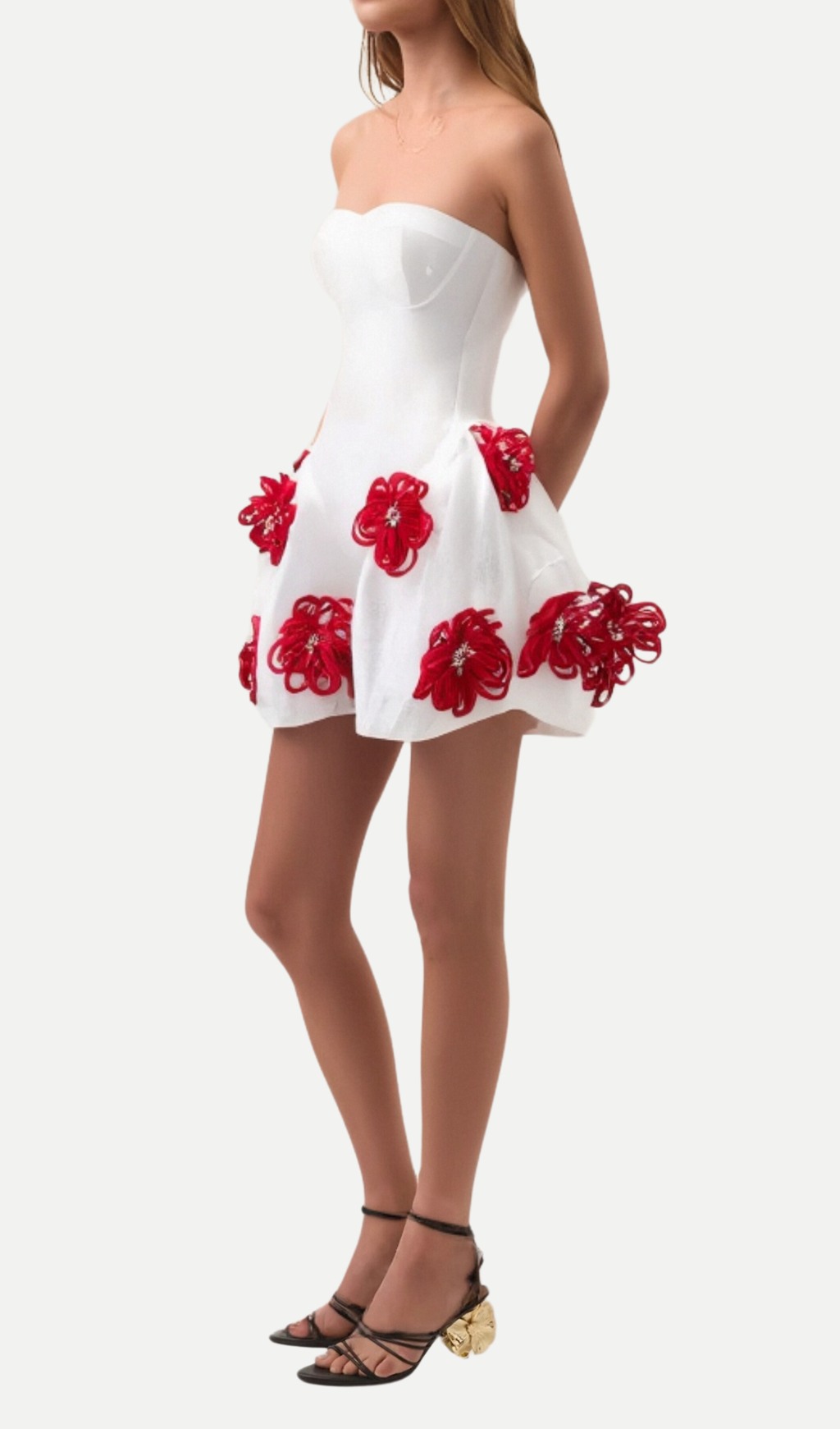 Alaniade White 3D Flower Puffy Mini Dress - Elegant Party Wear for Women, Perfect for Weddings, Dates & Special Occasions