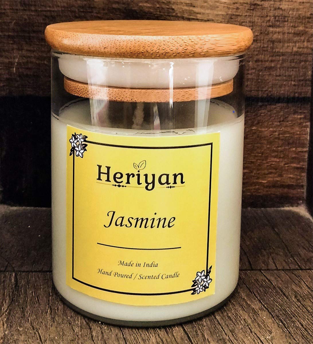 Heriyan Natural Soy Wax Scented Candle - Jasmine & Creamy White Fragrance, Long-Lasting Aromatherapy Candle for Home, Spa, Yoga and Relaxation