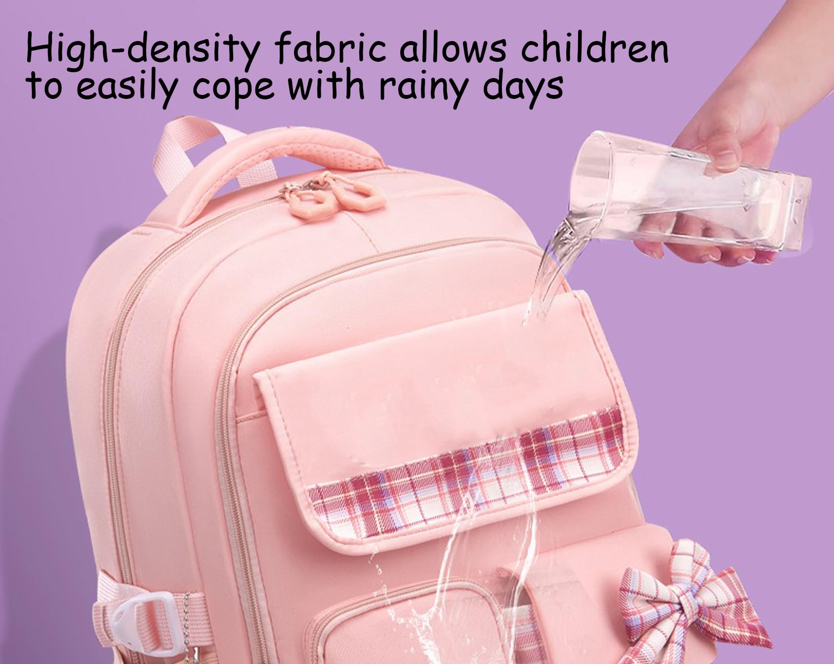 5Pcs Pink Plaid Backpack for School Girls - Cute Kawaii Bookbag for Elementary Students, Teen Kids Daypack for School, Travel & Casual Use (Pink Plaid) - Perfect for Class, Outings & Daily Adventures