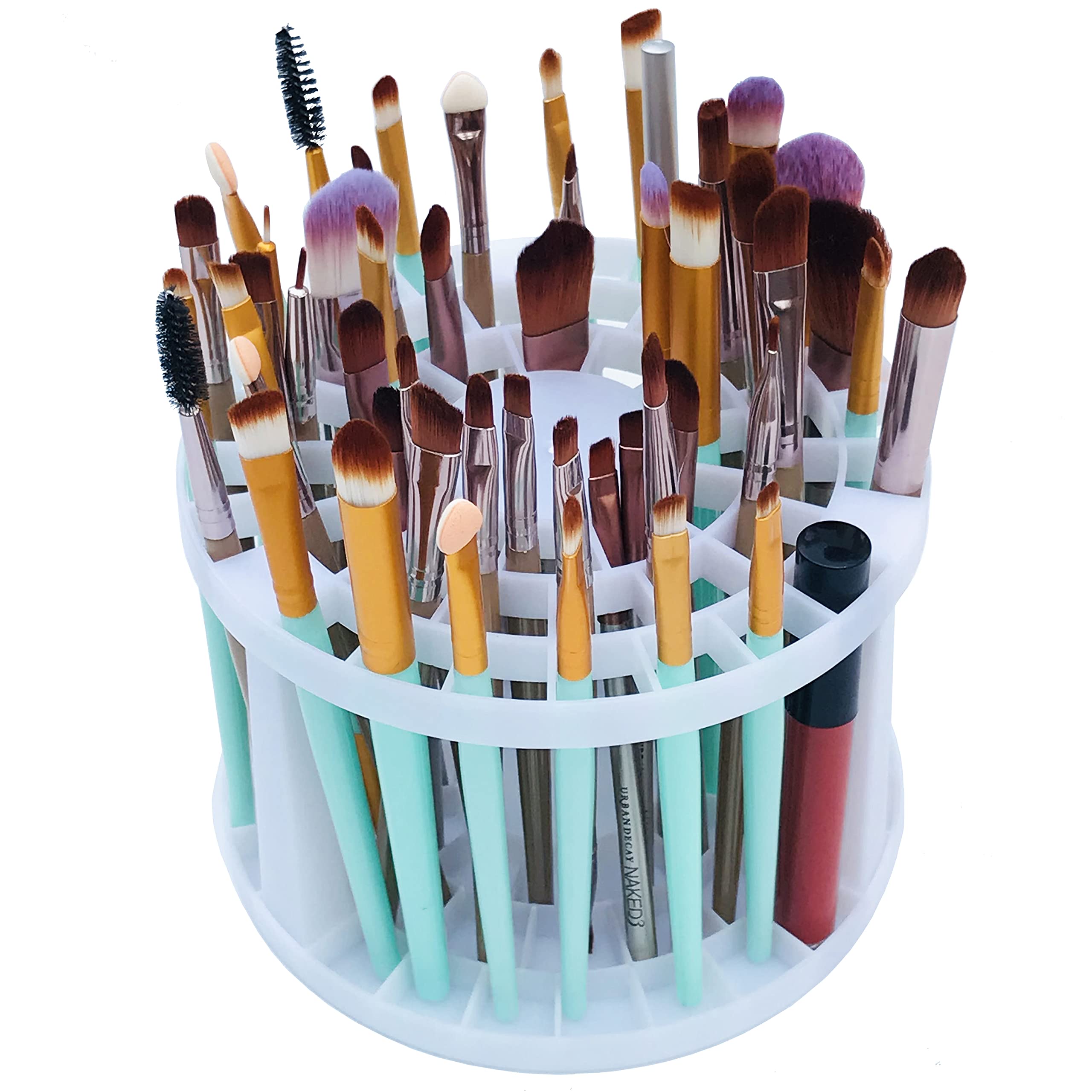 49-Hole Makeup Brush Holder & Artist Paint Brush Organizer - White Plastic Desk Stand for Pens, Pencils, Eyeliner & Cosmetic Brushes - Perfect for Vanity, Salon & Art Studio Organization