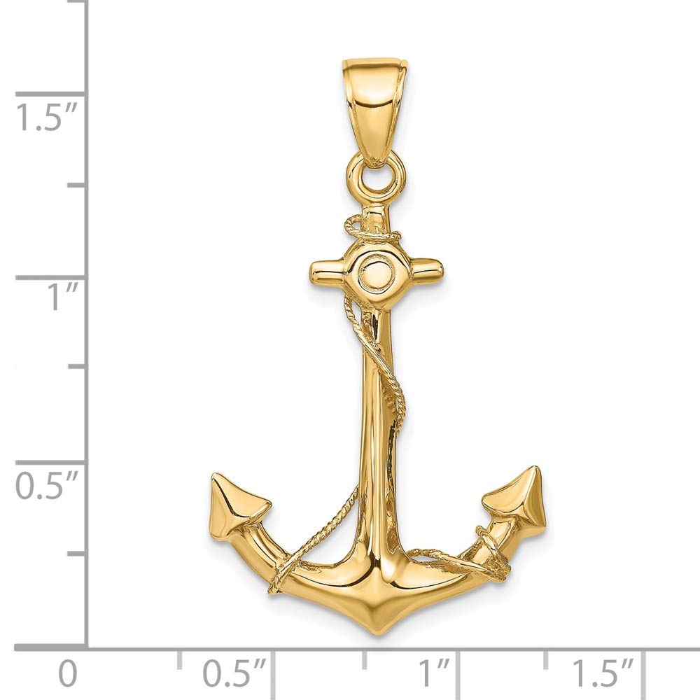 14k Yellow Gold Black Bow Large Anchor with Rope Pendant - Perfect for Nautical-Themed Jewelry and Gift Ideas