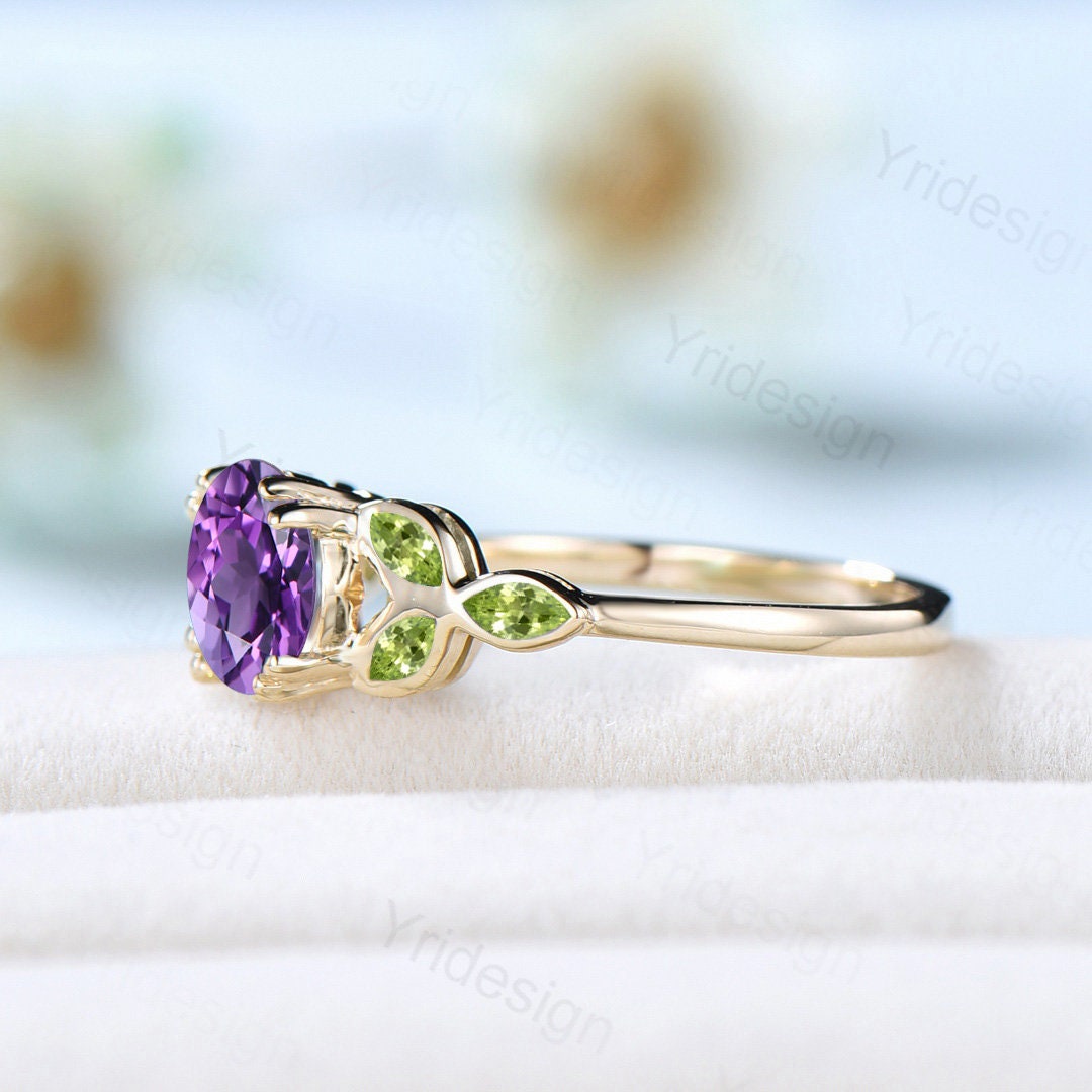 1 CT Dainty Purple Amethyst Engagement Ring for Women - Art Deco Bezel Set February Birthstone, Marquise Peridot Wedding Ring - Perfect Gift for Valentine's Day, Anniversary & Special Occasions