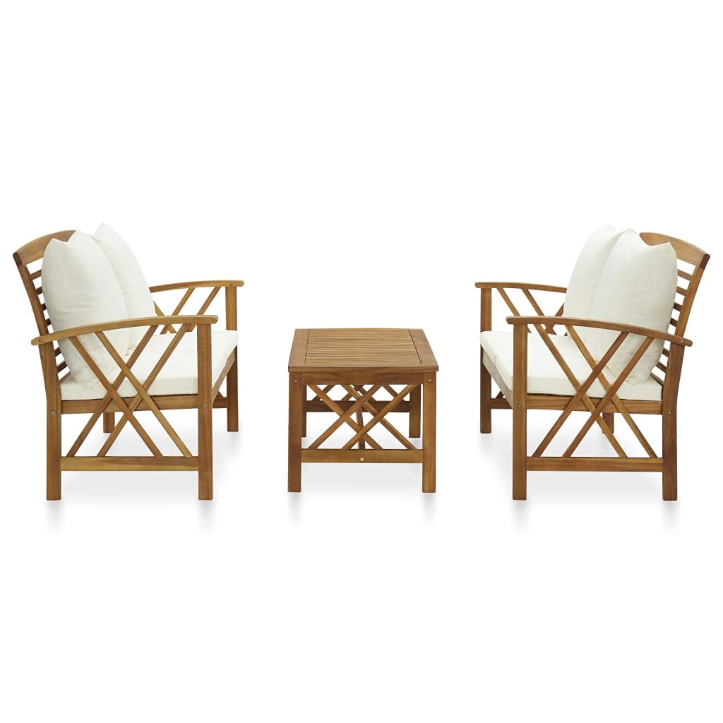 vidaXL 3-Piece Patio Furniture Set - Wooden Bench Seat with Coffee Table, Acacia Wood Outdoor Dining Set for Garden, Balcony, Porch | Modern & Durable | Perfect for Backyard Relaxation, Outdoor Entertaining & Small Space Decor