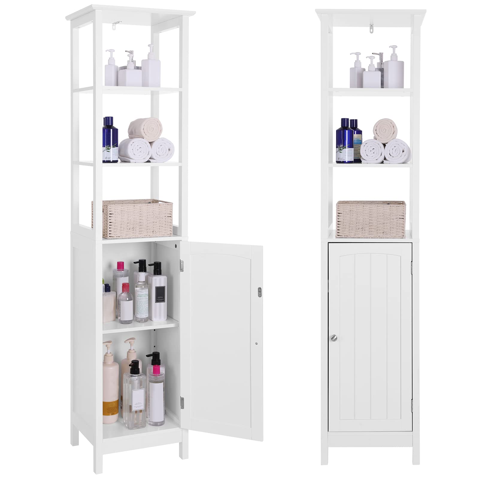 VASAGLE 3-Tier Floor Cabinet - White Bathroom Storage Cabinet with Shelves, Freestanding Linen Tower, Wooden Cupboard for Bathroom, Bedroom & Living Room Organization | Space-Saving Home Decor Solution