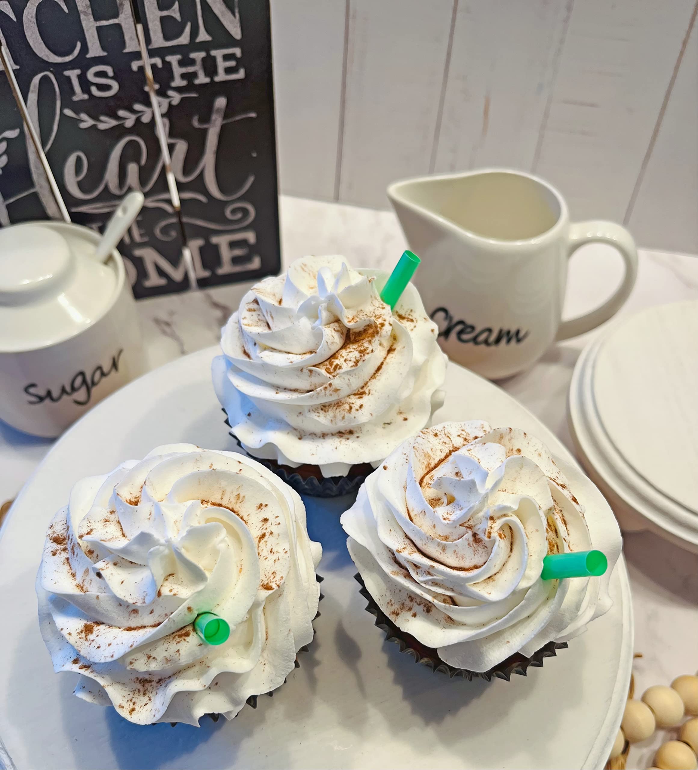 Artificial Cupcakes for Display - Fake Coffee Latte Cake Decorations - Faux Dessert Props for Home & Kitchen Decor - 3-Piece Fake Food Set - Perfect for Party Decor, Photography Props, and Table Centerpieces