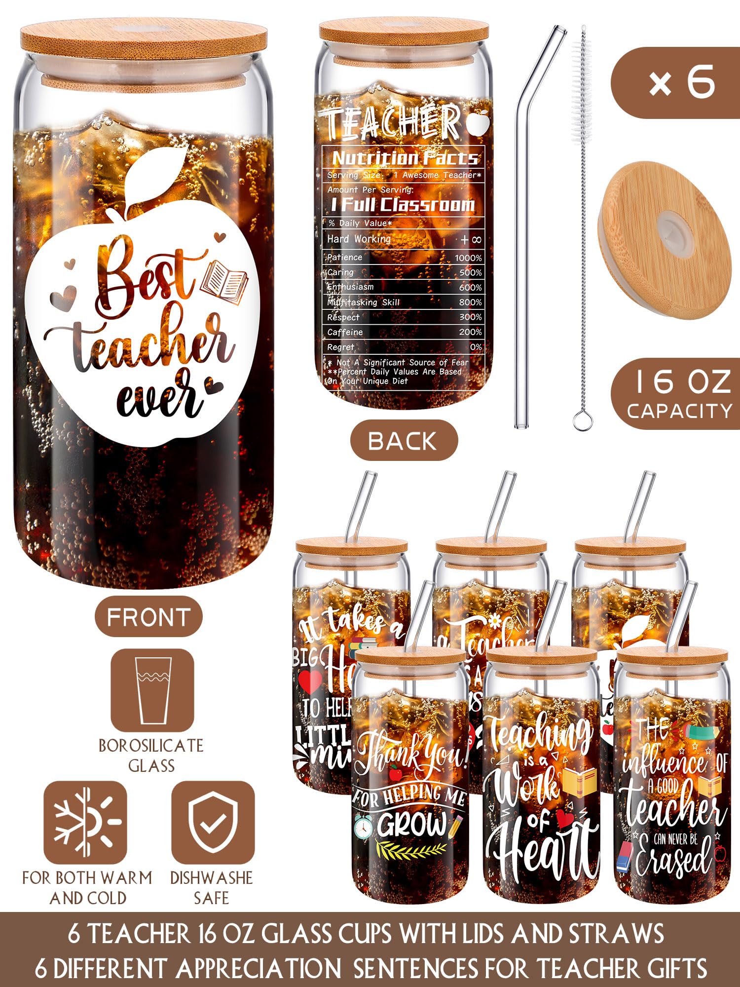 Layhit 24-Piece Teacher Appreciation Gift Set - 16oz Glass Cups, Succulent Plant Pots, Keychains & Women's Socks - Perfect Thank You, Retirement, Christmas & Birthday Gifts for Teachers - Ideal for Classroom Celebrations, End-of-Year Gifts & Staff Recognition Events