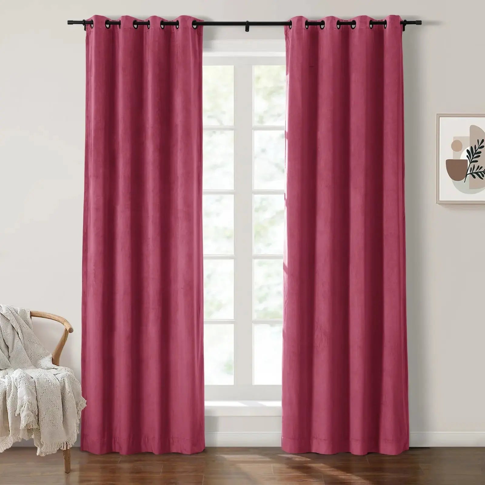 Luxury Velvet Grommet Curtains for Living Room & Bedroom - Blackout Thermal Insulated Drapes - Birkin Style Elegant Window Treatments for Home Decor