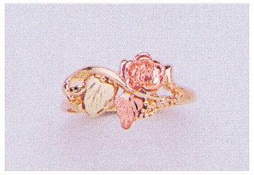 10kt Solid Three-Tone Gold Red Rose Ring with Green & Red Leaves - Size 5-8, Prospector Gold Setting (643-635) | Perfect for Weddings, Anniversaries & Romantic Gifts