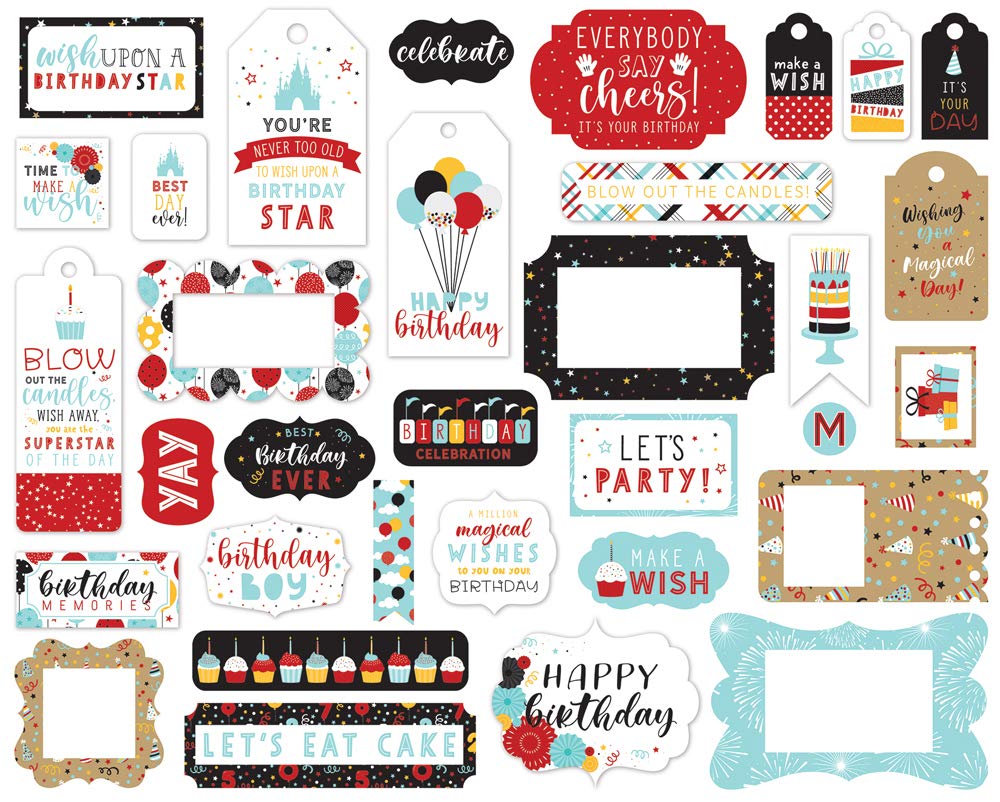 Echo Park Paper Collection Bundle - Magical Birthday Boy Icons & Frames Ephemera Set for Scrapbooking, Card Making, and DIY Party Decorations
