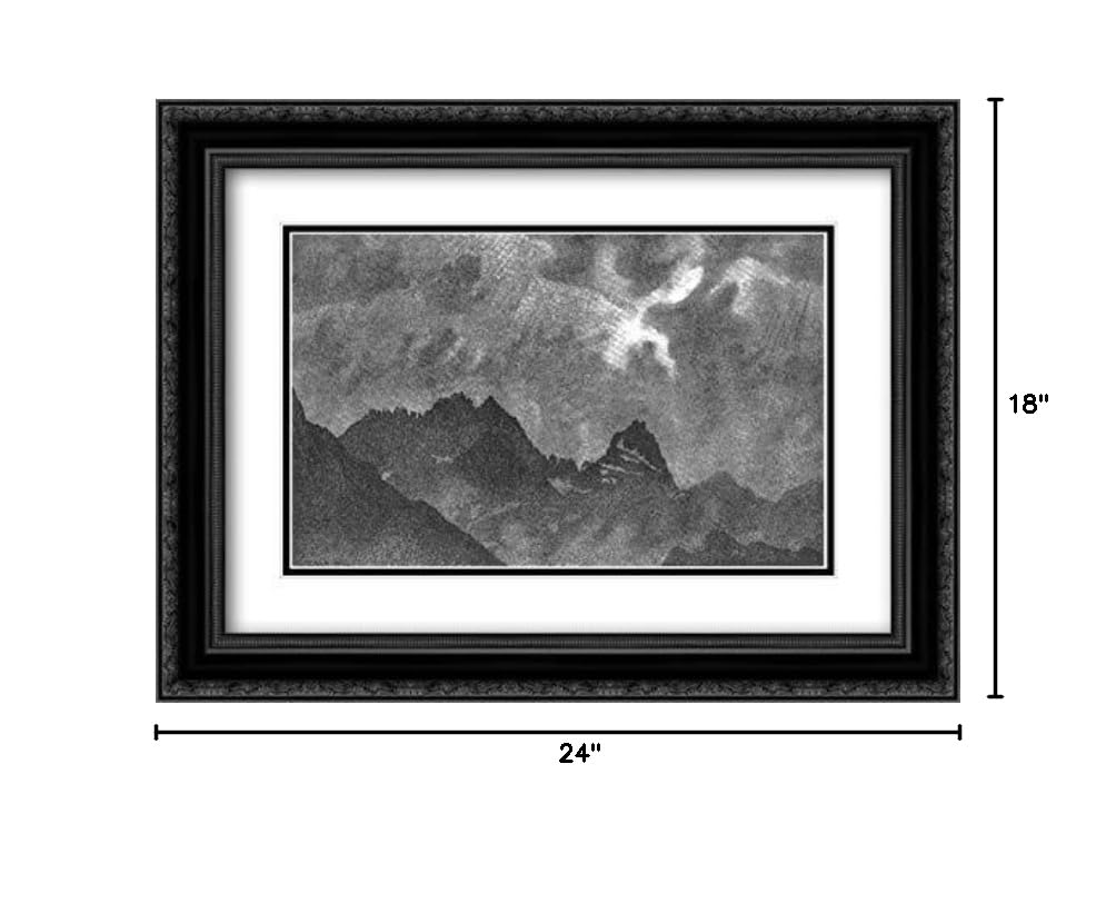 Theodor Severin Kittelsen Northern Lights 24x18 Black Ornate Framed Art Print with Double Mat - Gothic Home Decor, Office Wall Art, Gift for Art Lovers