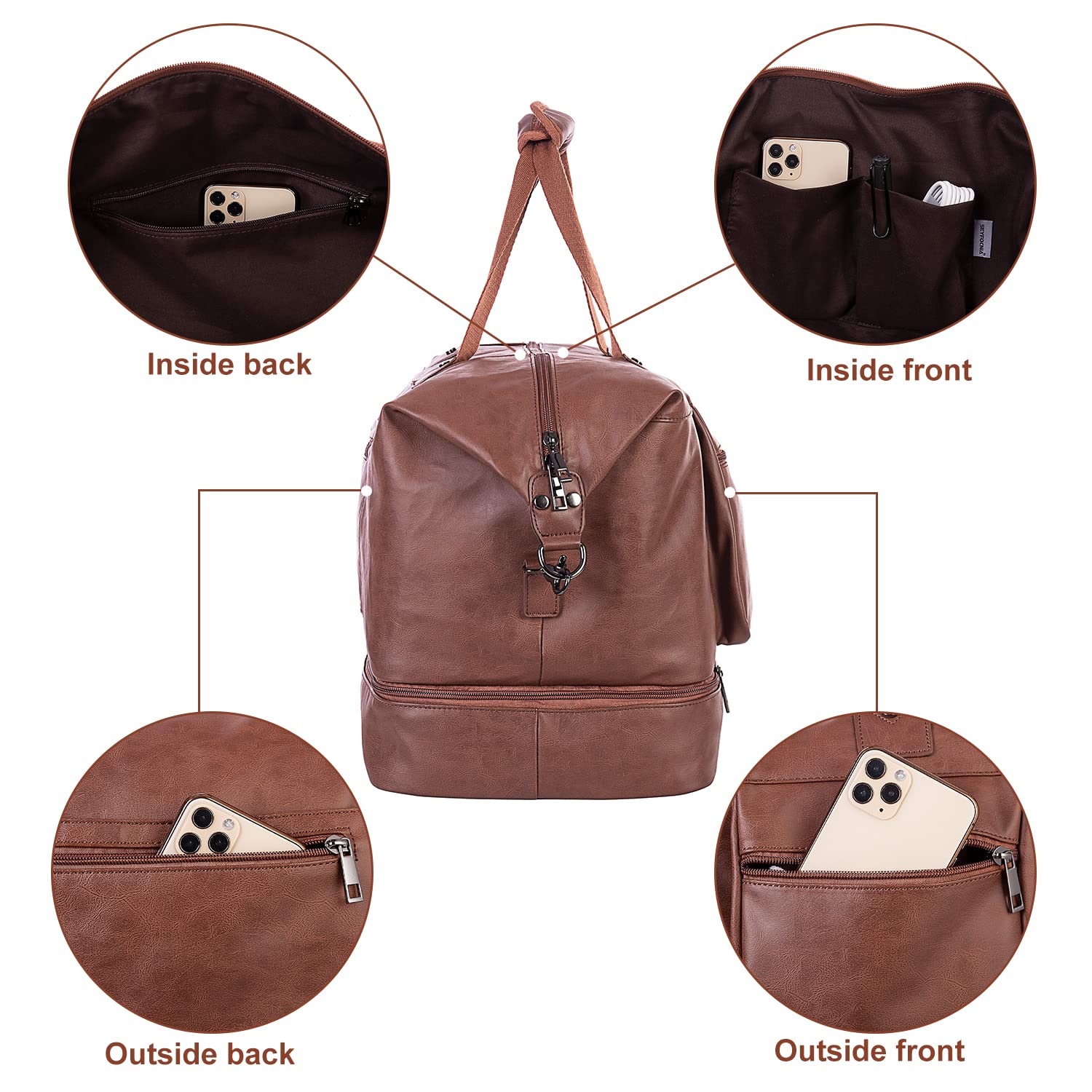Premium Leather Travel Duffle Bag for Men & Women - Large Carry-On Weekender Overnight Bag with Tote Handle - Perfect for Gym, Business Trips & Weekend Getaways