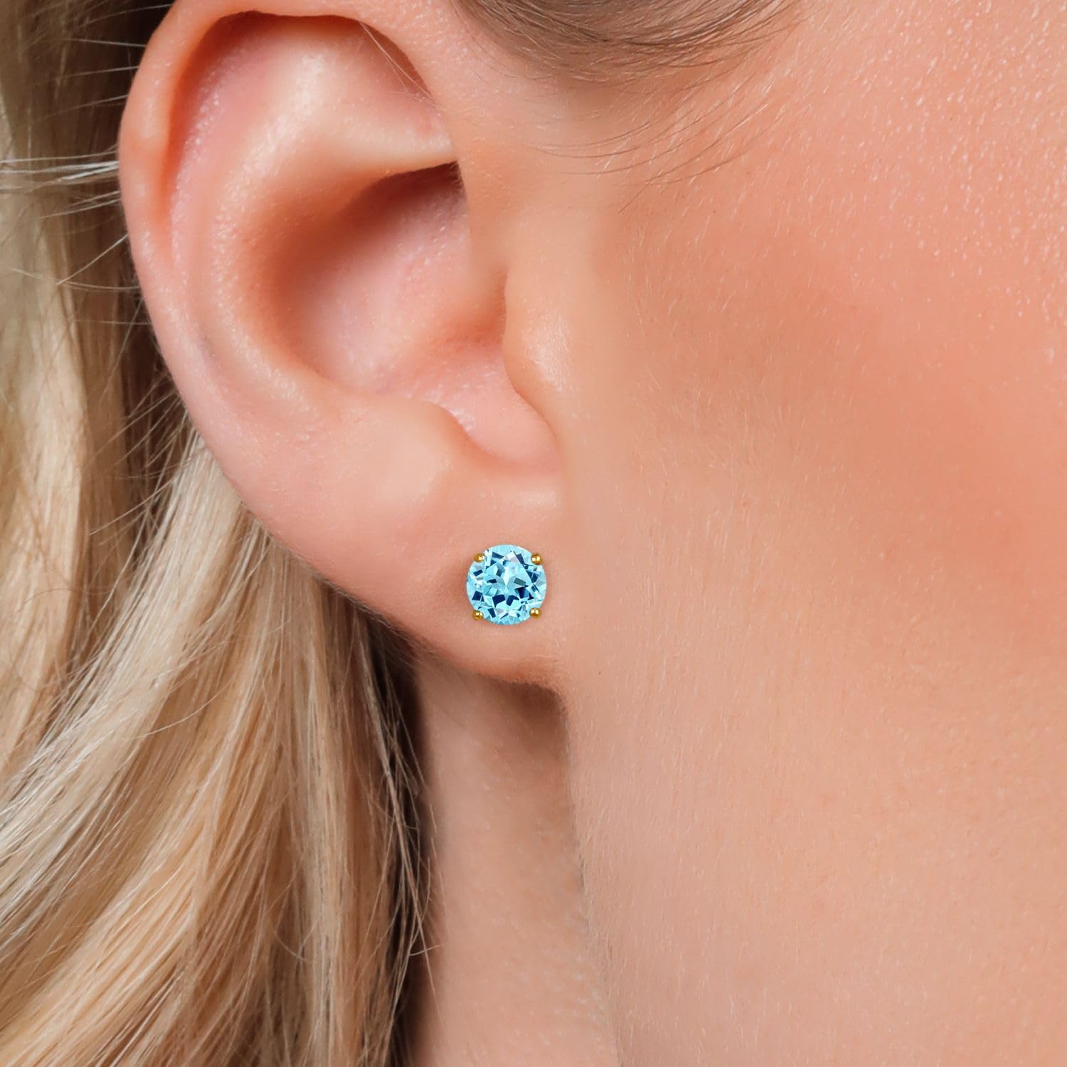 Gem Stone King 18K Gold Plated Sterling Silver 6MM Round Birthstone Stud Earrings for Women & Men | Personalized Zodiac Jewelry Gift for Birthday, Anniversary & Special Occasions