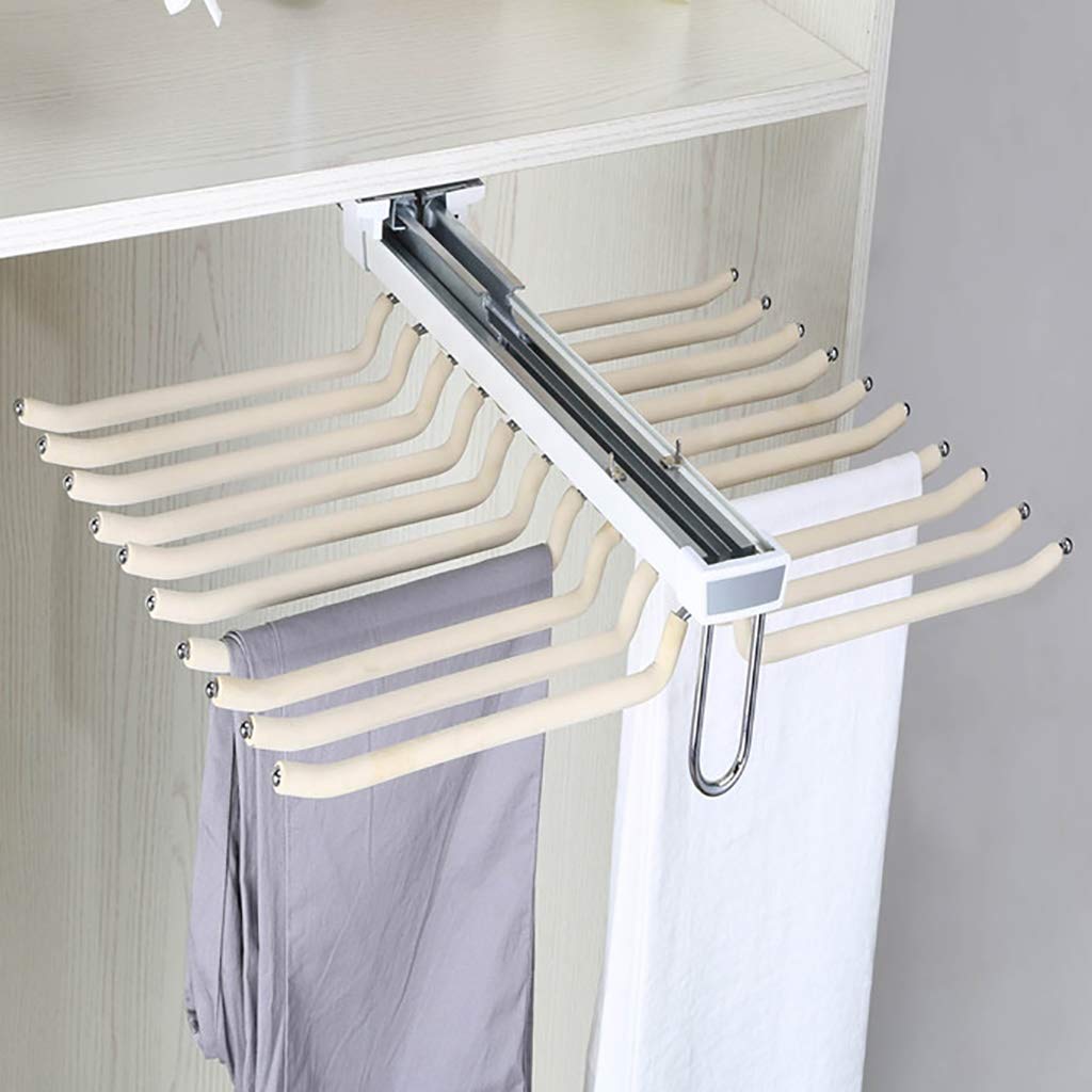 20-Pair Pull Out Trousers Rack with Smooth Damper - Space Saving Closet Organizer for Pants, Scarves & Accessories (47cm) - Perfect for Small Wardrobes & Walk-in Closets