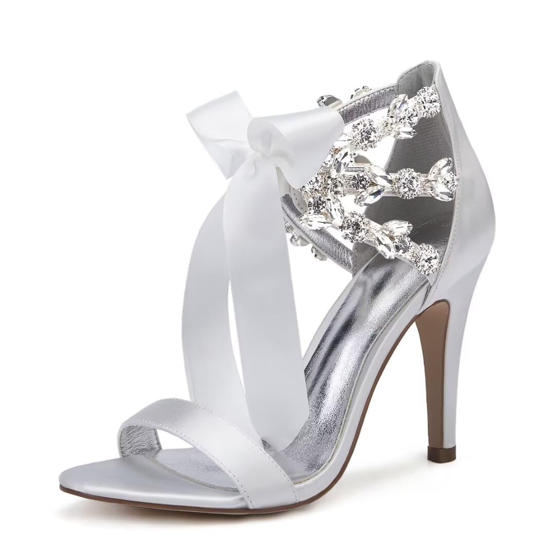 Elegant Rhinestone Wedding Heels for Bride – Open Toe High Heel Sandals for Bridal Party, Prom & Evening Events | Perfect for Church Ceremonies, Reception Dances & Formal Occasions