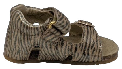 Falcotto Girls Bea St. Zebra Print Open Toe Sandals in Platinum - Comfortable Summer Casual Shoes for Kids, Perfect for Beach, Park and Outdoor Play