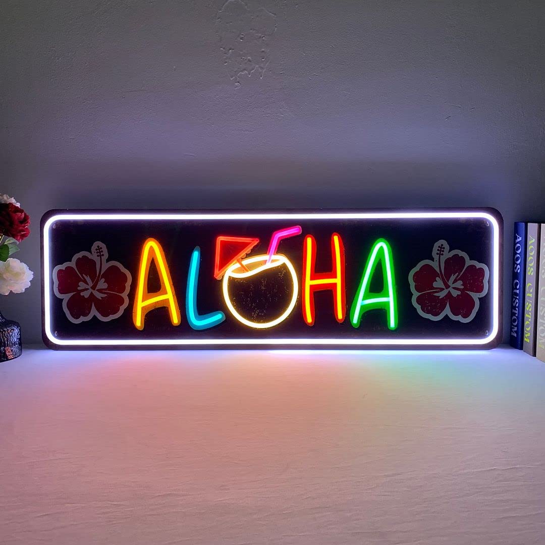Aloha Neon Signs for Wall Decor - Custom LED Neon Lights for Bedroom, Home, Wedding & Party Decor - Perfect for Aesthetic Room, Bathroom & Kitchen Lighting | Ideal for Home Decor, Bars, Cafes & Gift Giving