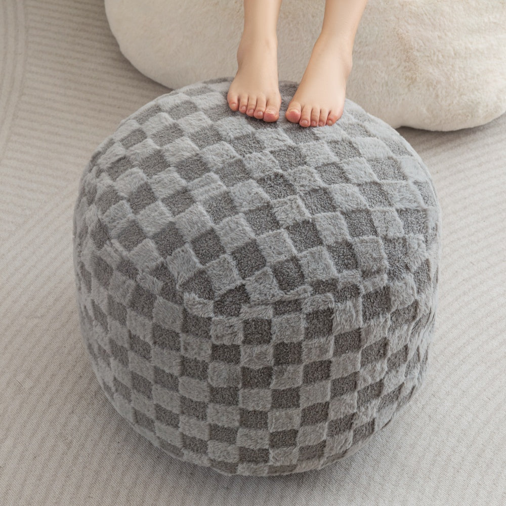 MAXYOYO Jacquard Shaggy Plush Bean Bag Chair with Pouf Set - Space Saving Combo for Living Room, Dorm, Bedroom & Game Room - Soft Bean Bag Bed & Footstool Bundle for Relaxing, Lounging & Gaming