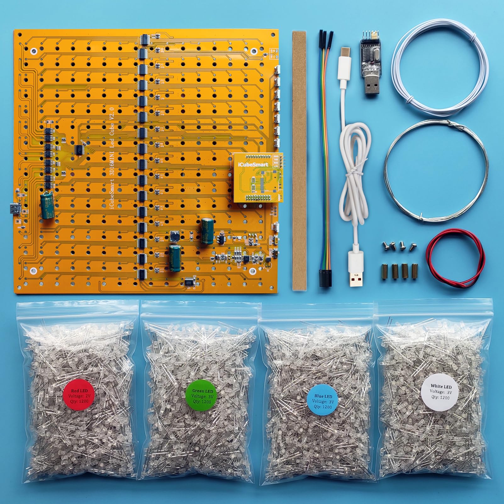 3D LED Cube Light Kit - 16x16x16 RGB LED Electronic Learning Toy for Teens & Kids | STEM Educational DIY Project | Perfect for Coding Practice, Science Fair & Home Learning Activities (3D16MINI-MULTI-KIT)