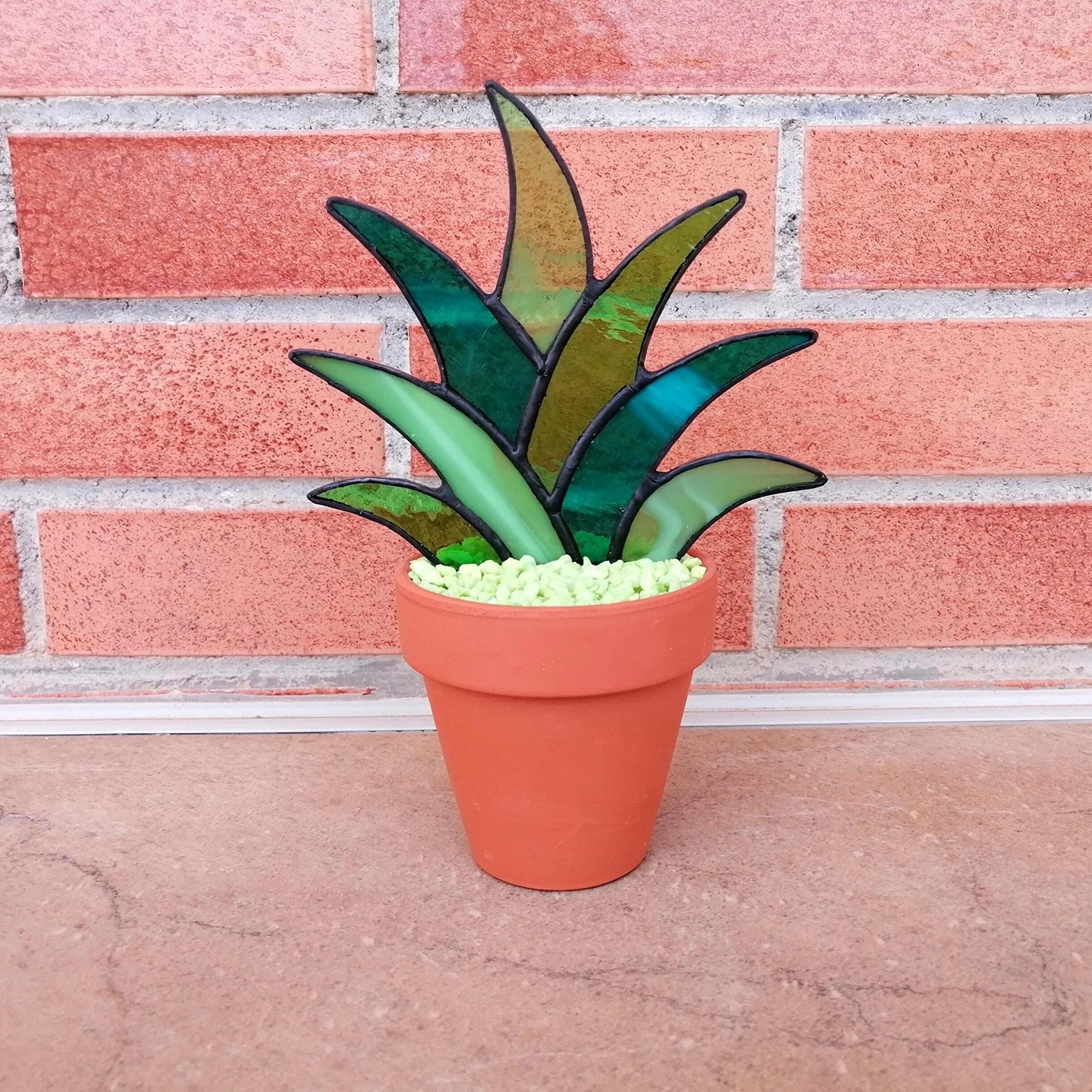 Handmade Stained Glass Succulent Stake - Agave Plant Decor for Indoor & Outdoor Gardens - Beautiful Sun Catcher for Windows, Patios, and Home Decor