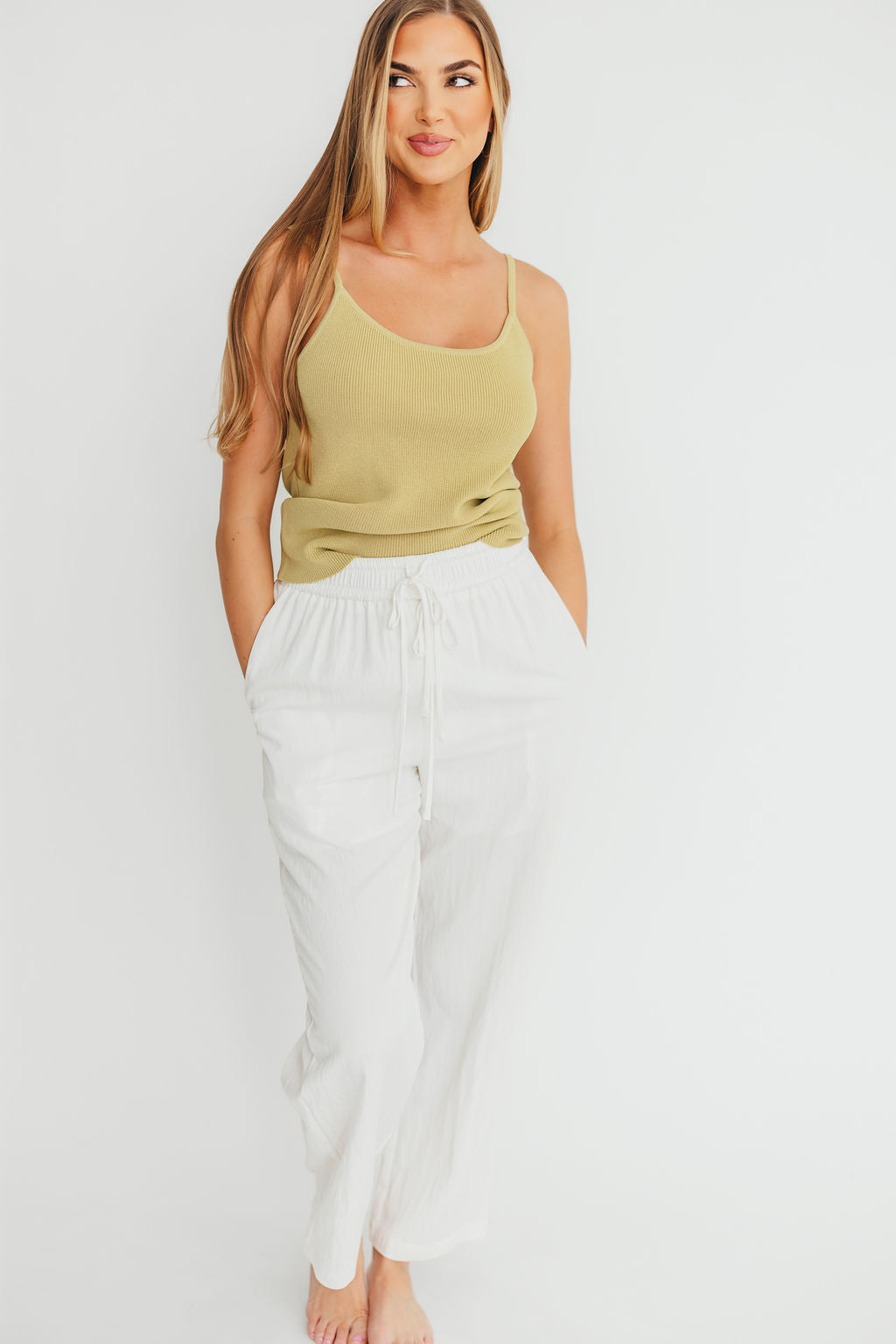 June Double Drawstring Wide Leg Pants for Women - Comfortable White Casual Trousers with Adjustable Waist | Perfect for Work, Travel & Everyday Wear