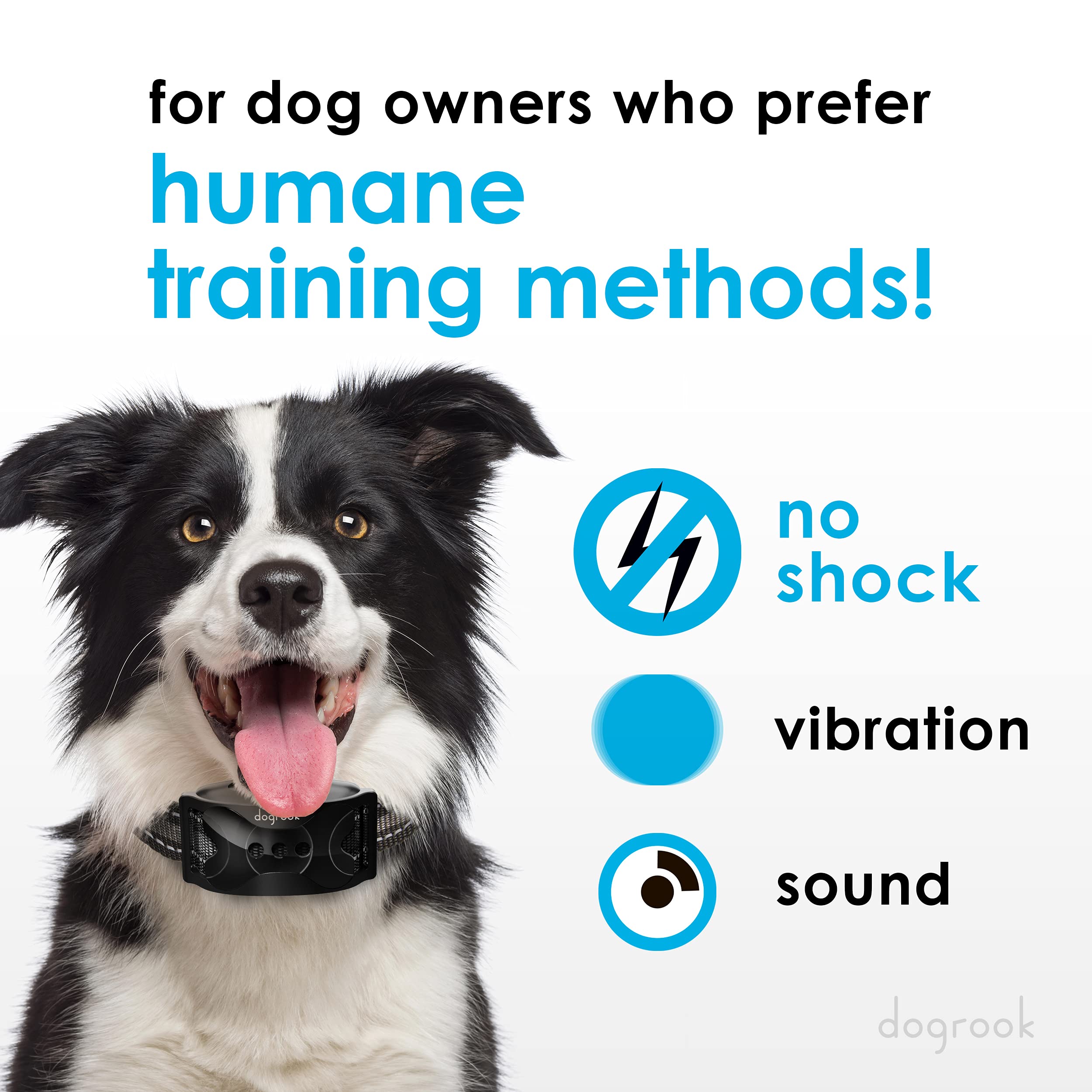 DogRook Anti Bark Collar for Dogs - Humane Training Collar with Beep & Vibration Modes - No Shock Waterproof Dog Bark Control Device - Fits Small, Medium & Large Dogs (12-110 lbs) - Perfect for Home, Travel & Outdoor Use