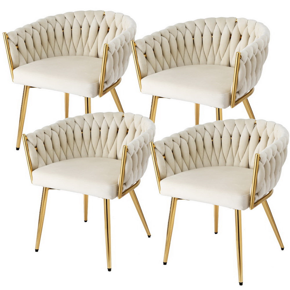 4-Piece Artiss Velvet Dining Chair Set - Luxurious Beige Upholstered Armchairs for Elegant Dining Room & Home Decor