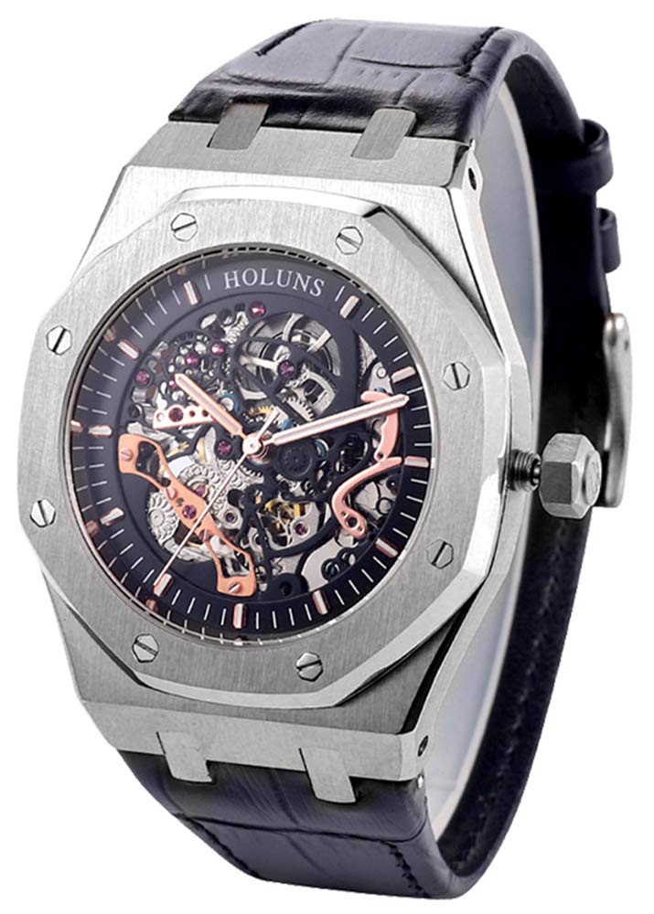 Luxury Men's Skeleton Automatic Watch - Black Leather Strap with See-Through Back Cover - Perfect for Business, Formal & Casual Wear