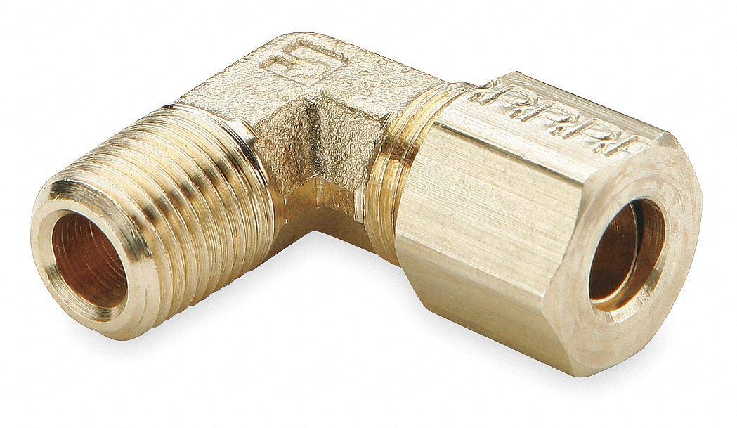 Parker Brass Compression x MNPT Extended Male Elbow, 90 Degree, 3/8